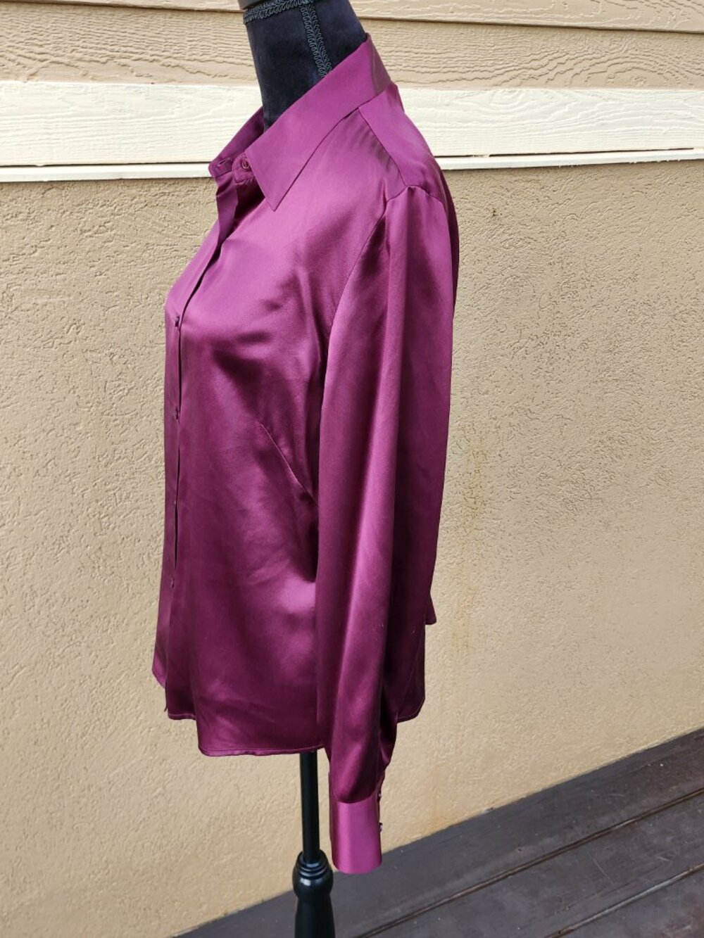 VTG Casual Corner Annex 100% Silk Plum Magenta Long Sleeve Button Down Shirt M - Picture 4 of 11